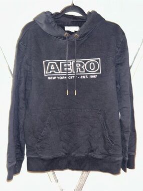 Aeropostale Black Pullover Hoodie with White Logo